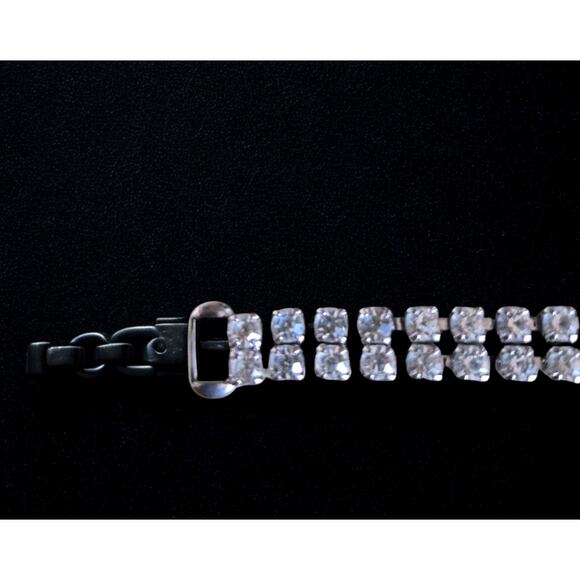 Vintage Rhinestone Silver Tone Double Strand Tennis Bracelet Signed Coro - Picture 5 of 10